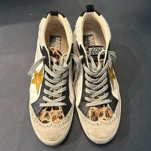 GGDB Mid Star Sneakers Golden Goose size 40 9 white lace leopard black